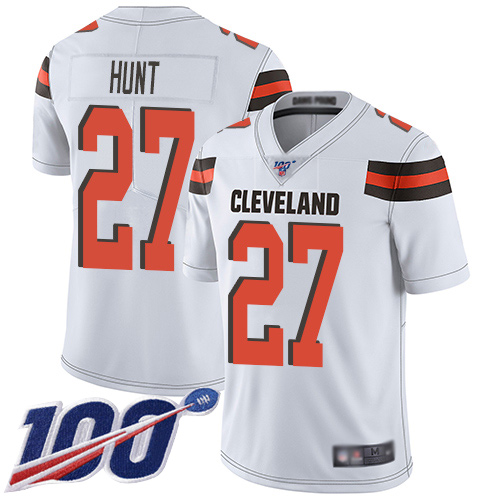 Cleveland Browns Kareem Hunt Men White Limited Jersey #27 NFL Football Road 100th Season Vapor Untouchable